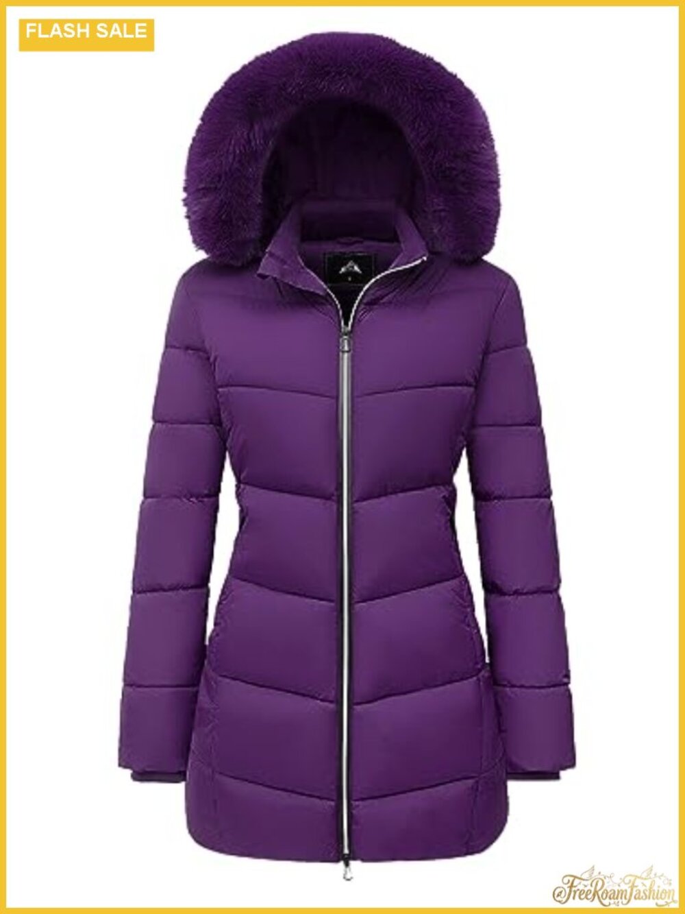 Women's Long Sleeve Quilted Puffer Down Jacket Removable Hood Winter Coat